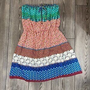 O’Neill Strapless Dress Patterned With Wooden Beaded Drawstring Top Size M